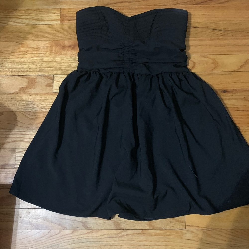 Black, strapless cocktail dress